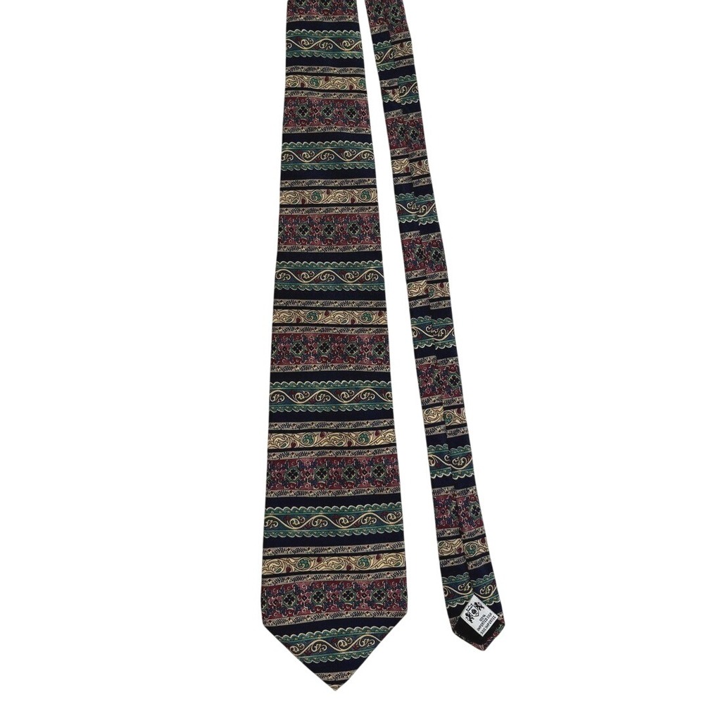 The Metropolitan Museum of Art MET Silk Tie Navy Blue Striped Scrollwork Floral